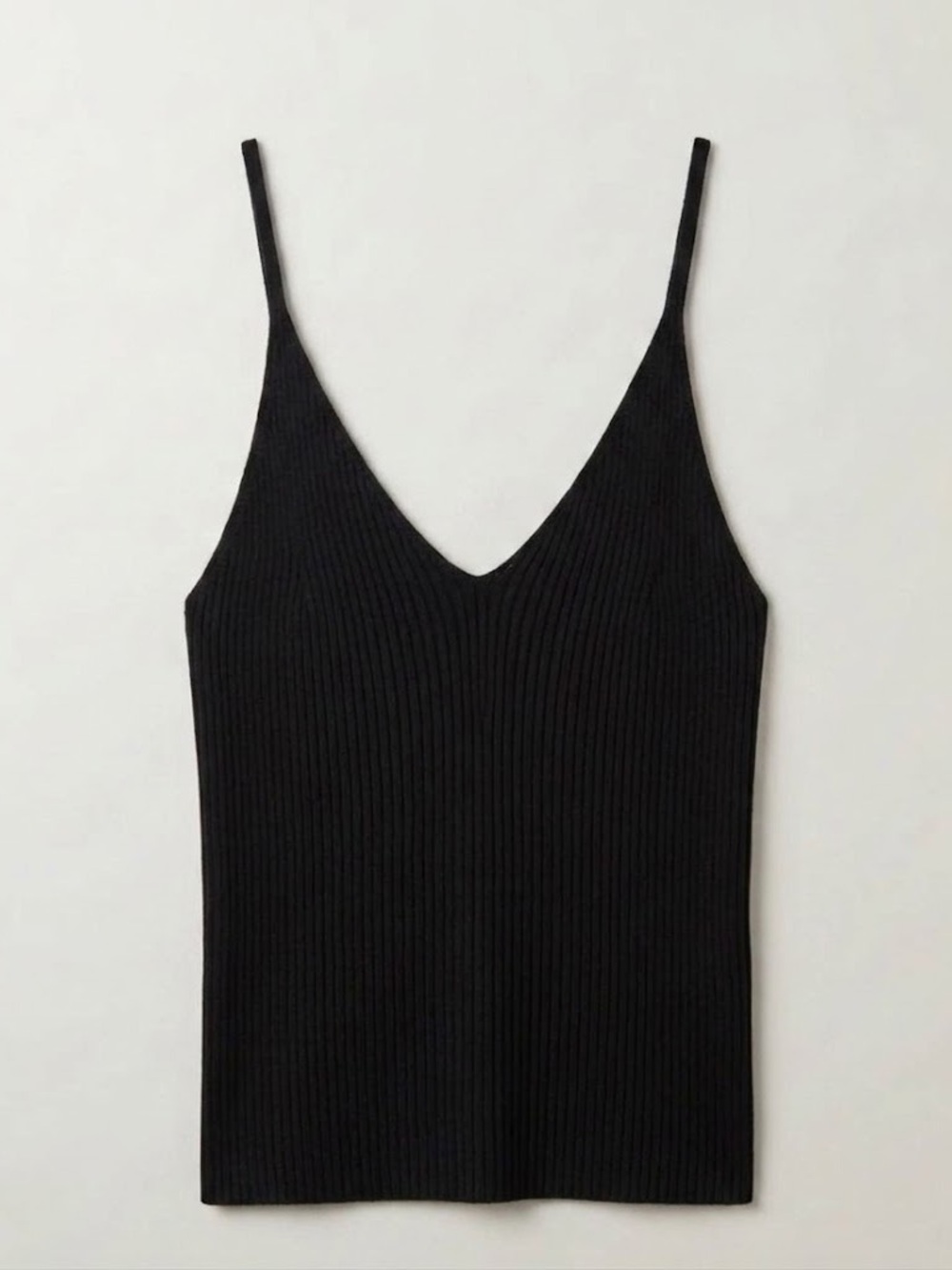 Black Ribbed Silky Knit V-Neck Spaghetti Strap Tank Top